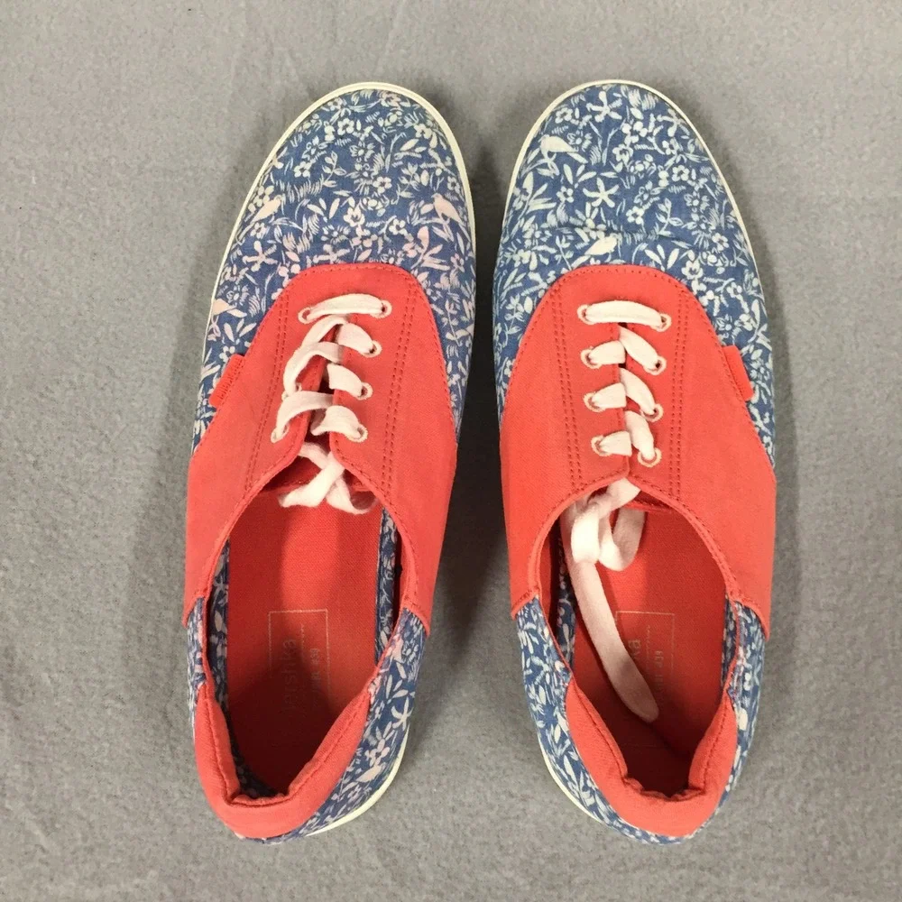 Bershka Floral Canvas‎ Sneakers Coral Blue Lace Up Low Top EU 39 2907/031/202